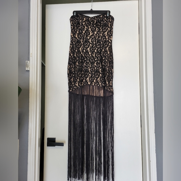 Lulu's Ain't Misbehavin' Black Lace Fringe Strapless Bodycon Sexy Dress Size S - Picture 4 of 13